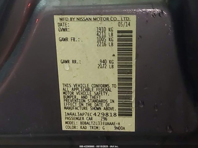 Nissan Altima 2.5 Sv 2014 1N4AL3AP7EC429818 Image 9
