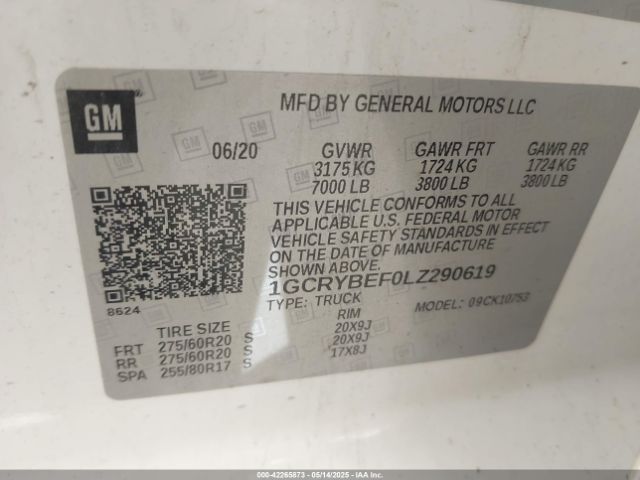 1GCRYBEF0LZ290619 Chevrolet Silverado 1500 4wd Double Cab Standard Bed Custom