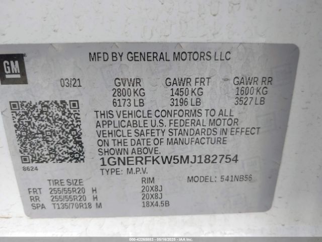 1GNERFKW5MJ182754 Chevrolet Traverse Fwd Ls