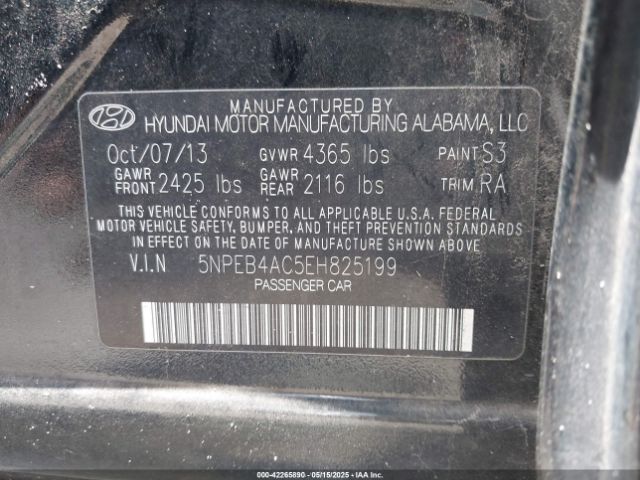5NPEB4AC5EH825199 Hyundai SONATA GLS