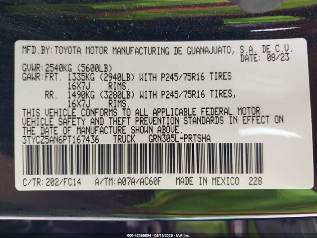 3TYCZ5AN6PT167436 Toyota 2gr-fks