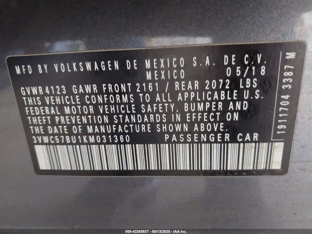 3VWC57BU1KM031360 Volkswagen 1.4 tsi
