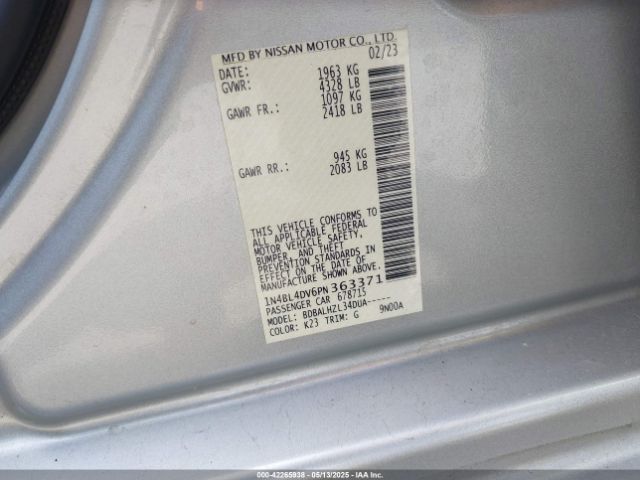 1N4BL4DV6PN363371 Nissan Altima Sv Fwd