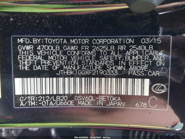 JTHBK1GGXF2190333 Lexus ES 350