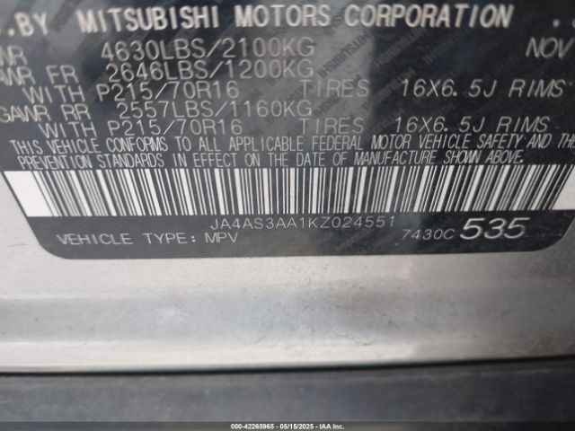 JA4AS3AA1KZ024551 Mitsubishi tc/ic mivec