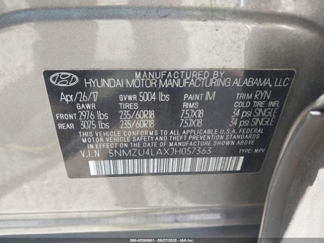 5NMZU4LAXJH057363 Hyundai Santa Fe Sport 2.0t