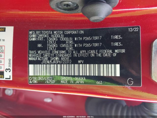 JTENU5JR3P6122312 Toyota 4runner Sr5 Premium