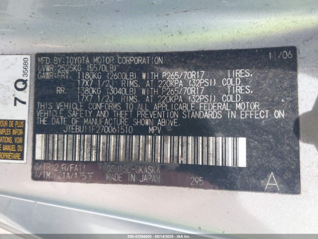 2007 TOYOTA FJ CRUISER JTEBU11F270061510 Photo 8