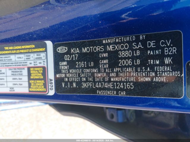 3KPFL4A74HE124165 KIA FORTE S