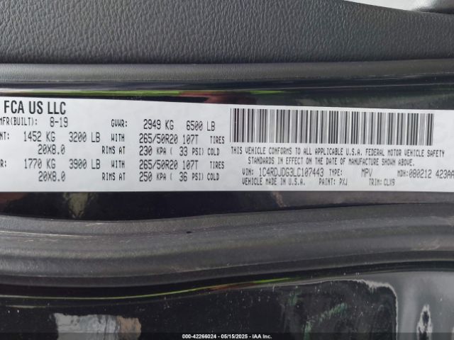 2020 DODGE DURANGO 1C4RDJDG3LC107443 Photo 8