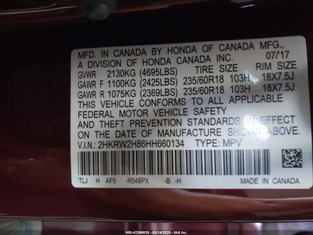 2HKRW2H86HH660134 Honda Cr-v Ex-l/ex-l Navi