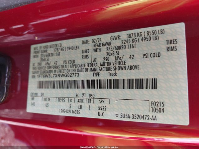 2024 FORD F-150 LIGHTNING 1FT6W3L7XRWG02773 Photo 8