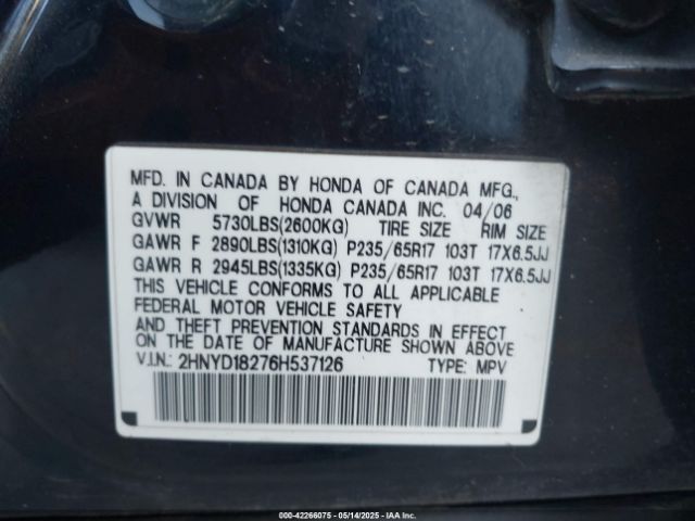 2006 ACURA MDX 2HNYD18276H537126 Photo 8