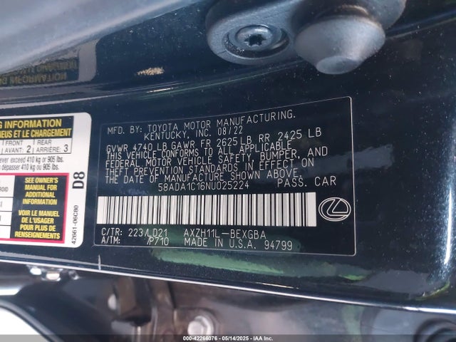 Lexus a25a-fxs, 3nm 2022 58ADA1C16NU025224 Image 9