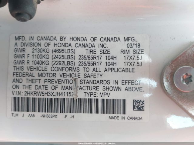 2018 HONDA CR-V 2HKRW5H3XJH411525 Photo 8