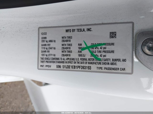 2023 TESLA MODEL 3 5YJ3E1EB1PF393193 Photo 8