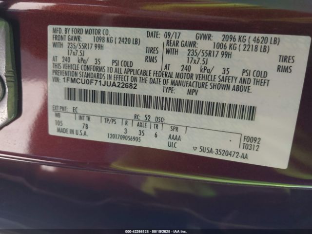 1FMCU0F71JUA22682 Ford 2.5l i-vct