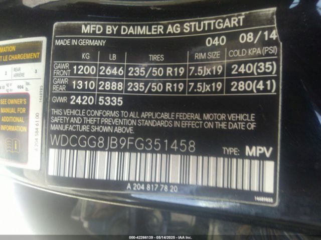 2015 MERCEDES-BENZ GLK 350 WDCGG8JB9FG351458 Photo 8