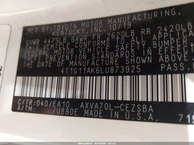 2020 TOYOTA CAMRY 4T1G11AK6LU873925 Photo 8