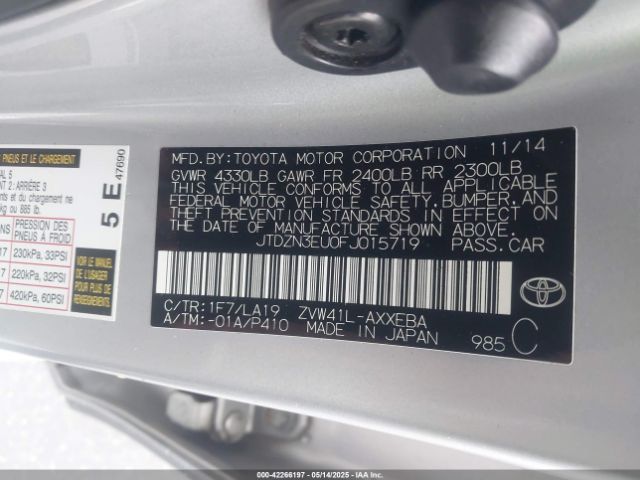 JTDZN3EU0FJ015719 Toyota Prius V Five