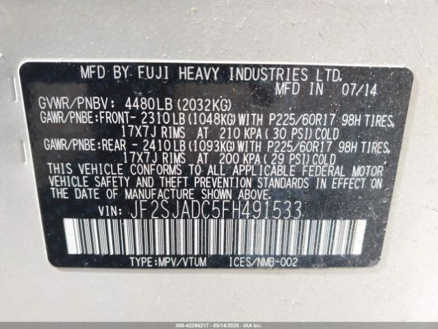 JF2SJADC5FH491533 Subaru Forester 2.5i Premium