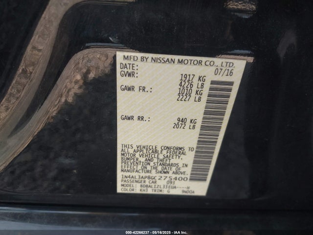 1N4AL3AP8GC275400 Nissan Altima 2.5 Sv