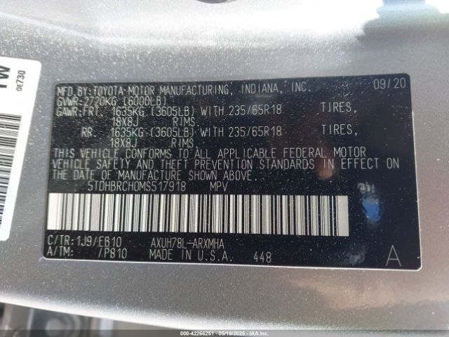 5TDHBRCH0MS517918 Toyota Highlander Hybrid Xle