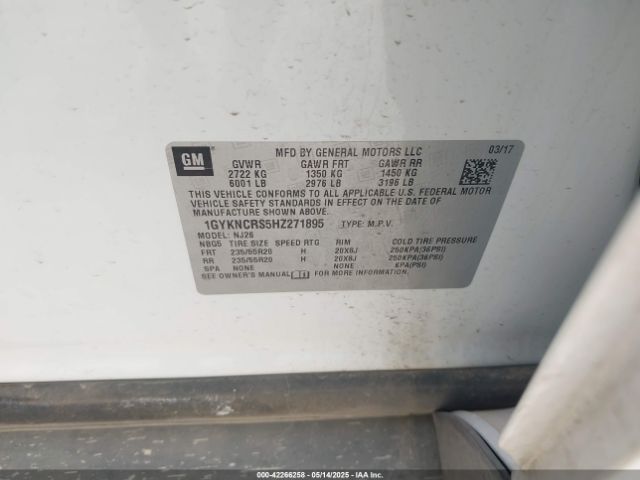 1GYKNCRS5HZ271895 Cadillac Xt5 Premium Luxury