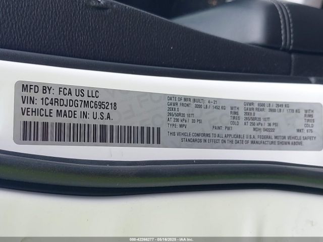 2021 DODGE DURANGO 1C4RDJDG7MC695218 Photo 8