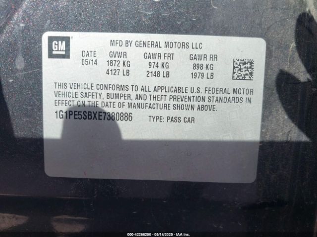 1G1PE5SBXE7380886 Chevrolet Cruze 2lt Auto