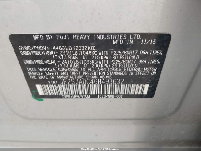 JF2SJADC4GH493632 Subaru Forester 2.5i Premium