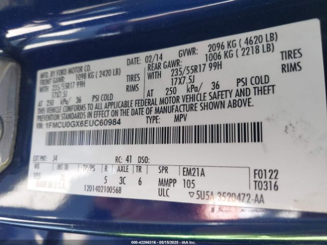 1FMCU0GX6EUC60984 Ford 2014