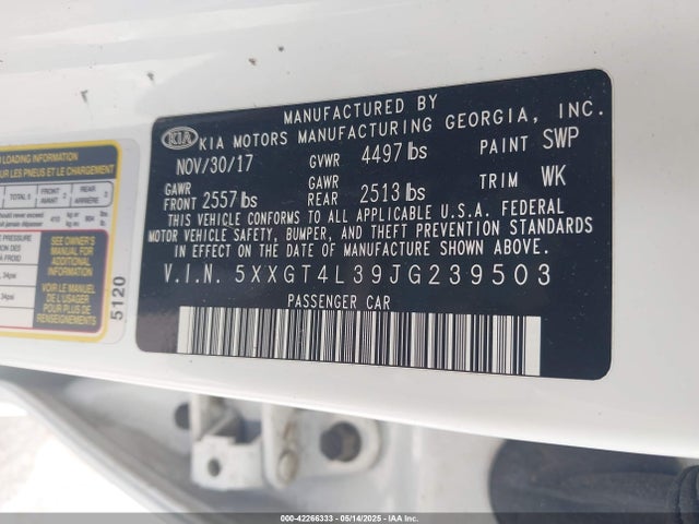 5XXGT4L39JG239503 KIA Optima Lx