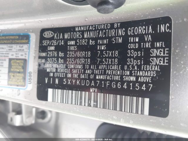 5XYKUDA71FG641547 KIA Sorento Ex V6