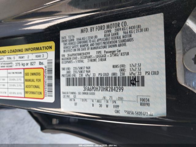 3FA6P0H70HR284299 Ford FUSION SE