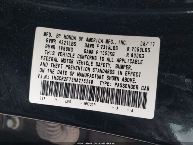 1HGCR2F73HA276246 Honda ACCORD EX