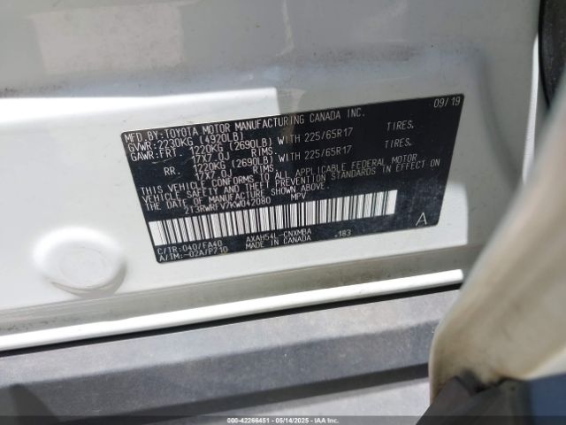 2T3RWRFV7KW042080 Toyota Rav4 Hybrid Xle