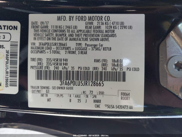 Ford 2.0l 4v atk hev 2018 3FA6P0LU5JR128665 Image 9