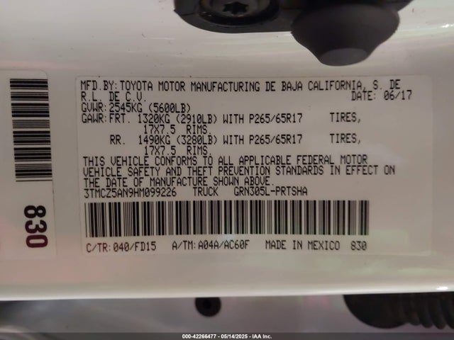 3TMCZ5AN9HM099226 Toyota 2gr-fks