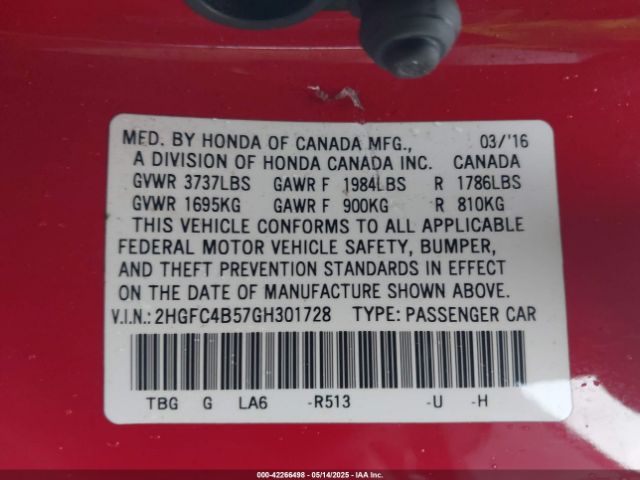 2HGFC4B57GH301728 Honda Civic Lx