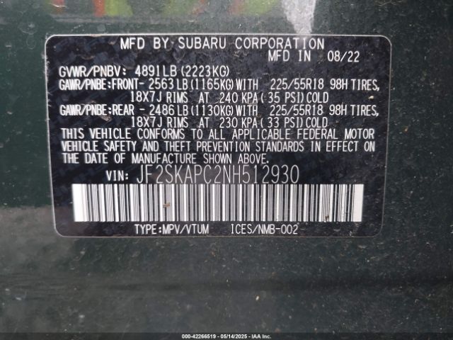 JF2SKAPC2NH512930 Subaru Forester Limited