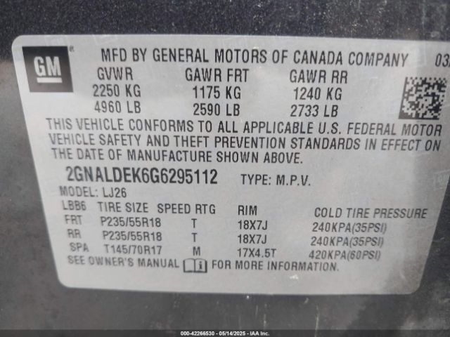 2GNALDEK6G6295112 Chevrolet Equinox Ltz