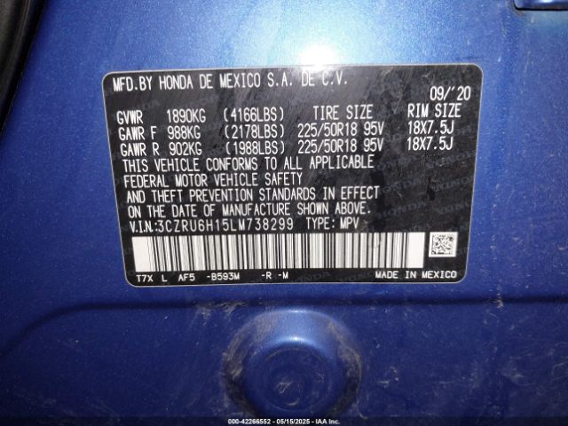 3CZRU6H15LM738299 Honda r18z9