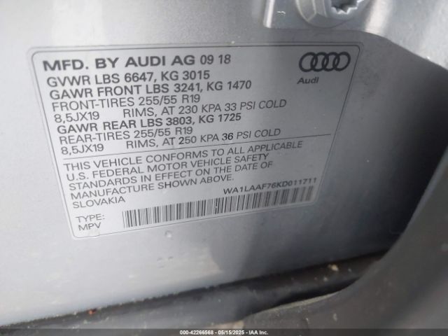 WA1LAAF76KD011711 Audi Q7 55 Premium/55 Se Premium