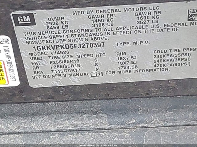 1GKKVPKD5FJ270397 GMC Acadia Sle-2