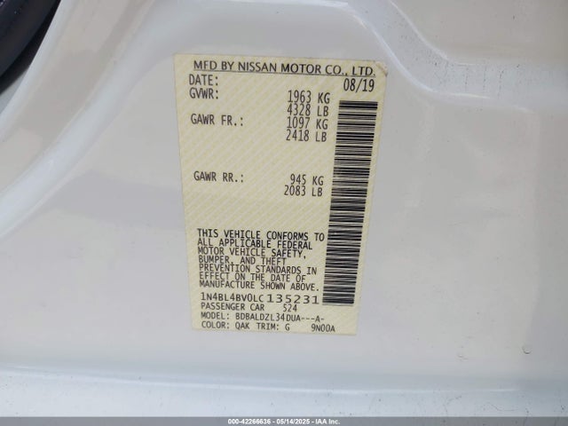 1N4BL4BV0LC135231 Nissan Altima S Fwd