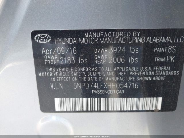 5NPD74LFXHH054716 Hyundai ELANTRA SE