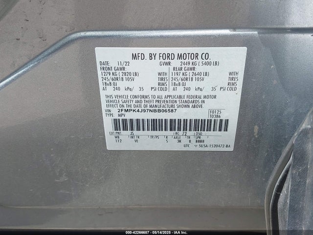 Ford EDGE SEL 2022 2FMPK4J97NBB06587 Image 9