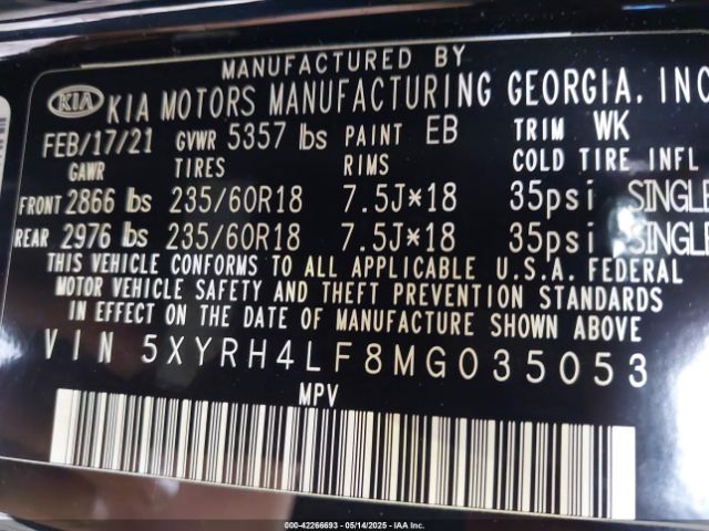 2021 KIA SORENTO 5XYRH4LF8MG035053 Photo 8