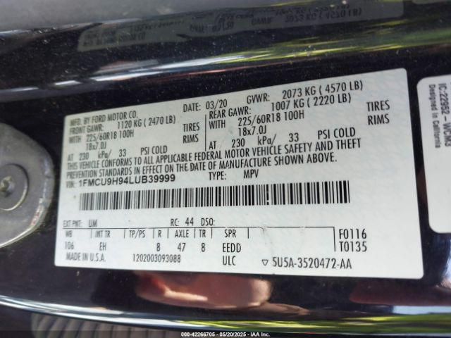 2020 FORD ESCAPE 1FMCU9H94LUB39999 Photo 8